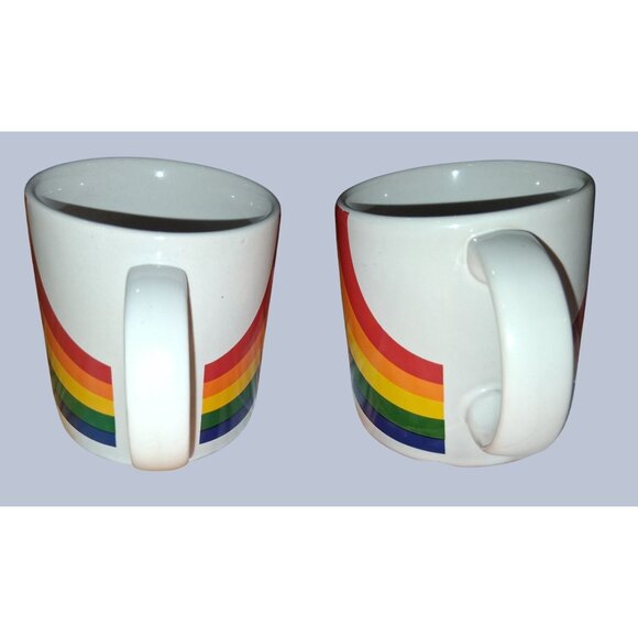 Vintage Rainbow Ceramic Coffee Mugs 1984 F.T.D.A. Set Of 2 - Picture 3 of 7